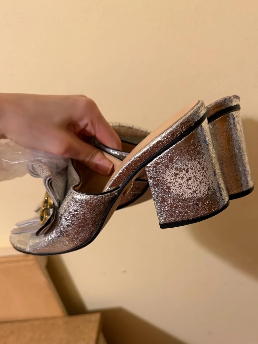 Gucci Metallic GG Fringe Block Heel Mules – Size 40 - Picture 5 of 6